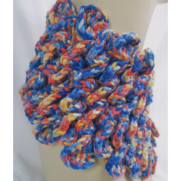 Crochet Dragon Scale Cowl Hand Crafted Crocodile Stitch Scarf Colorful Yarn NEW - Picture 4 of 11